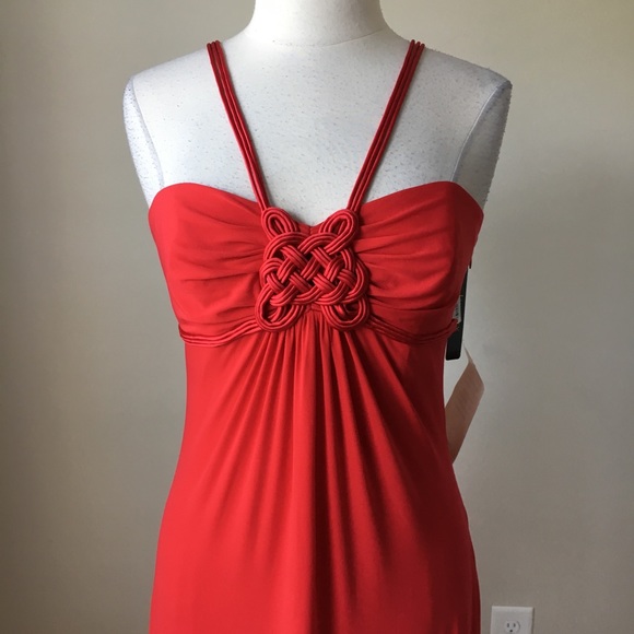 Matte jersey red maxi halter cord detail dress - Picture 4 of 8